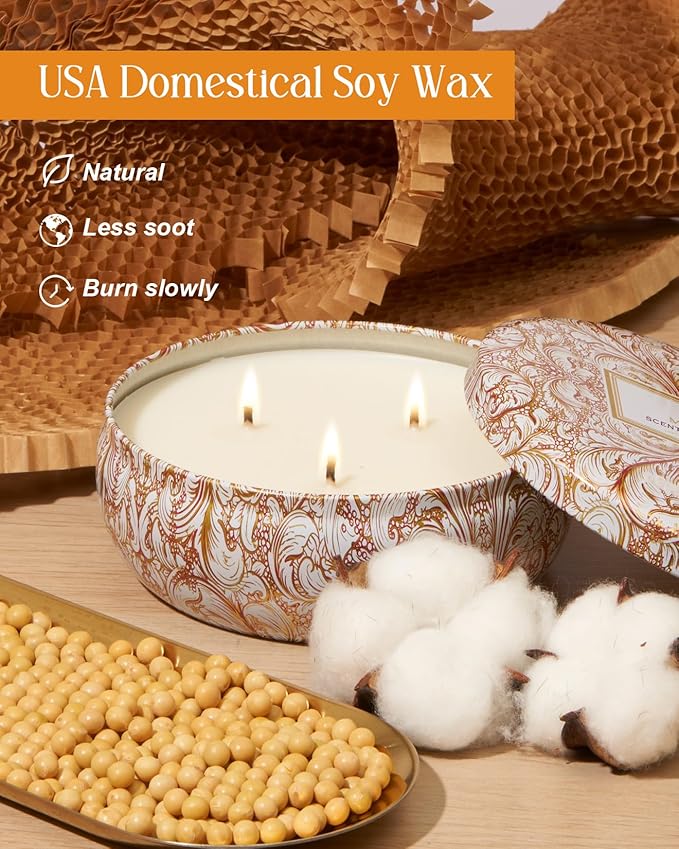 M&SENSE Basil Flower Scented Candles 12 oz, Large 3 Wick Soy Tin Candle, Over 40 Hour Burning Time, 100% Natural Vegan Wax, Relaxing Aromatherapy Aesthetic Candle Gift for Women and Men