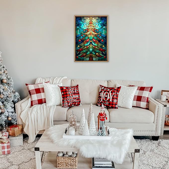 MEIYUDA Christmas Tree Diamond Painting Kits for Adults, 5D Glass Tree Diamond Art Kits for Beginners, DIY Gem Art Crystal Painting for Home Wall Decor and Present 12x16inch