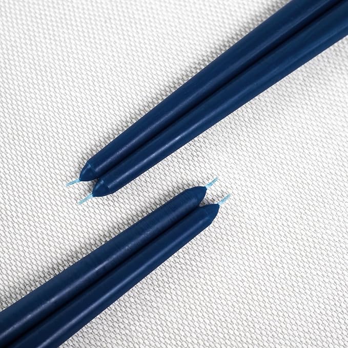 CANDWAX 10 Inch Taper Candles Set of 4 - Dripless and Unscented Candlesticks - Perfect for Dinner and Christmas - Dark Blue