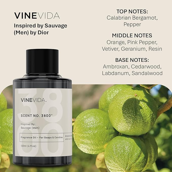 VINEVIDA [120mL] Sauvage (Men) Fragrance Oil for Candle Making - Natural Candle Oil Scents - Soap Making Essential Oil - Made in USA