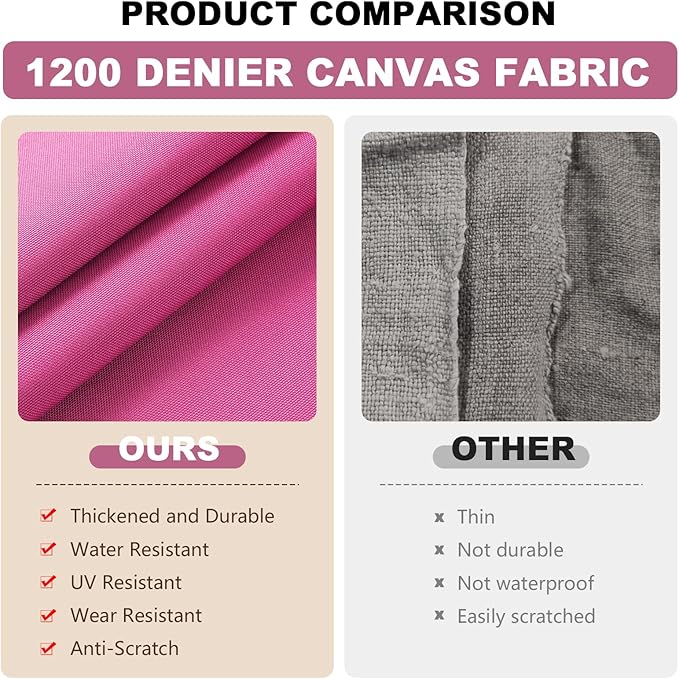 1200D Thicken Waterproof Canvas Fabric by The Yard 58" W Water-Resistant Polyester Fabric Heavy Duty Upholstery Material for Outdoor Indoor Marine Awning Tent Boat Chairs DIY, 8 Yards Pink
