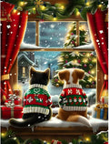 DOMROM Christmas Diamond Painting Kits, Dog and Cat 5D Diamond Art Kits,Gem Art Painting with Diamonds Dots, Arts and Crafts for Beginners Adult Wall Decor 12 x 16inch