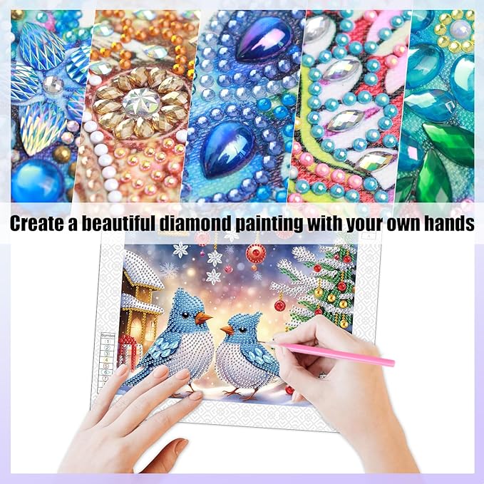 Diamond Art Painting Kits for Adults Christmas Bluebird, 5D Special Shape Diamond Art Kits for Beginners, Crystal Rhinestones Diamond Art Painting for Home Wall Christmas Decoration Gift 12×12inch