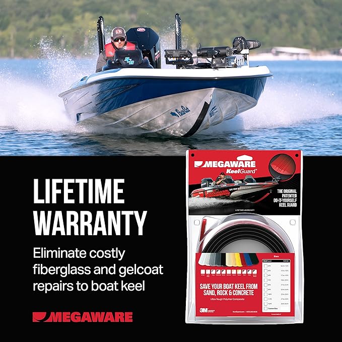 MEGAWARE KEELGUARD USA-Made, Original DIY Keel Guard, 5-Inch Wide, 4-12ft Sizes, 11 Colors, Complete Install Kit with Primer, Hull Protector, for Fiberglass and Some Aluminum Boats, Marine-Grade