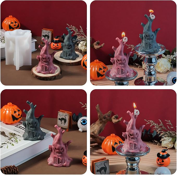 Ghost Tree Stump Candle Silicone Molds Resin Casting Mould for DIY Halloween Candle Making Polymer Clay Craft Plaster Home Decoration