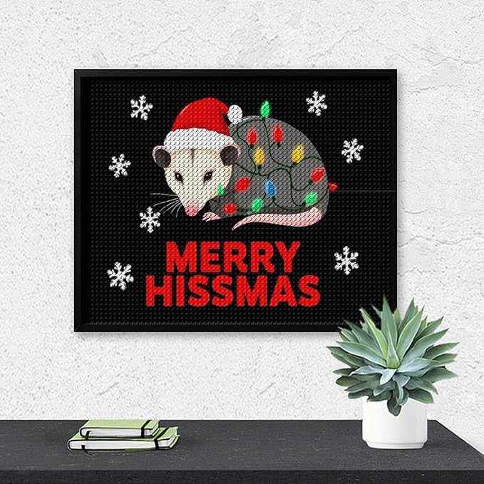AIVKIEJK Diamond Painting Kits for Adults - Christmas Possum Merry Hissmas Painting DIY 5D Full Drill Diamond Dots Paintings with Diamonds Gem Art and Crafts Home Decor 16"x20"
