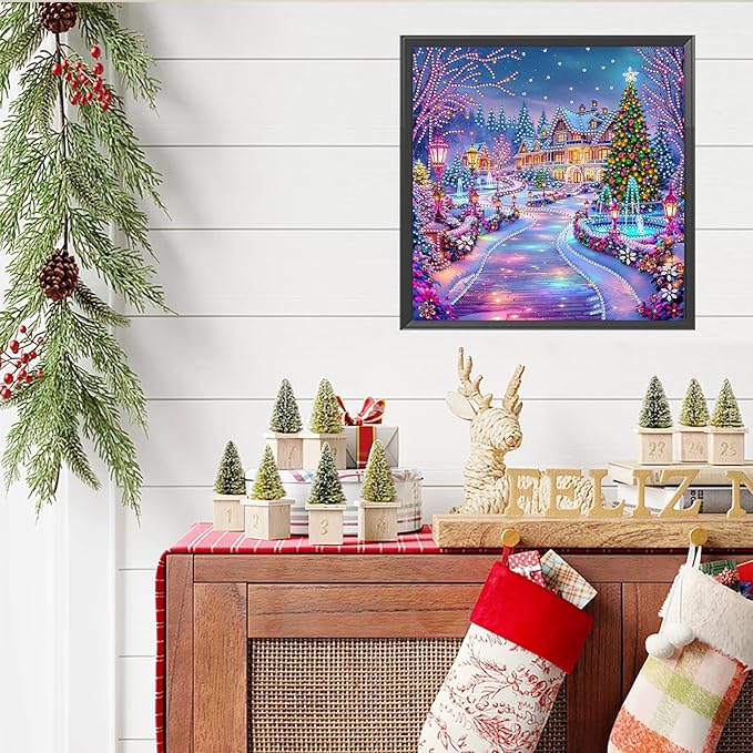 5D Christmas House Special Shape Diamond Art Kits for Beginners, Christmas Winter Theme Diamonds Painting Kits for Adults,DIY Crystal Rhinestones Diamond Paintings for Home Wall Decor 12×12Inch