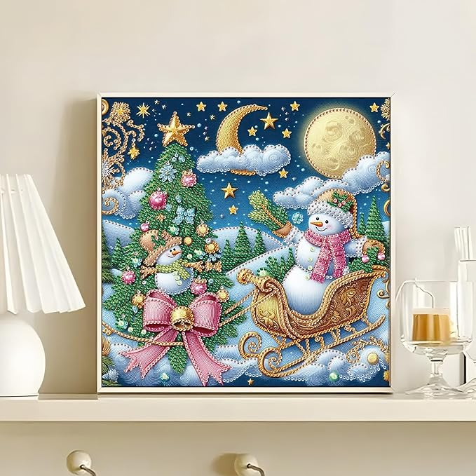 antor Christmas Diamond Painting Kit, 5D Special Shape Diamond Art for Adults, Snowman Christmas Tree DIY Crystal Rhinestones Diamond Painting Canvas, Holiday Wall Decor, Winter Home Decoration