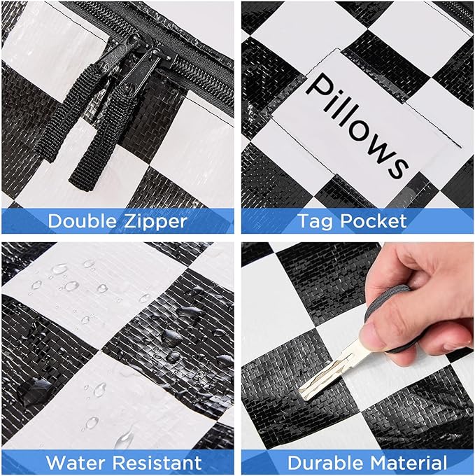 Extra Large Moving Bags Heavy Duty Storage Bags with Zipper Handles, BETU 16 Pack Clothes Storage Totes Bins Packing Moving Boxes, Moving Supplies for College Dorm Essentials, Space Saving,White Plaid