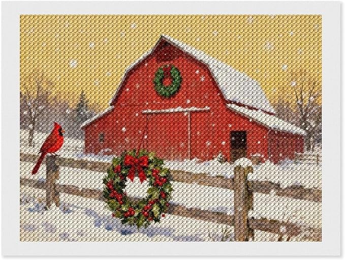 AIVKIEJK Diamond Painting Kits for Adults - Christmas Winter Cardinal, Red Barn Scene Painting DIY 5D Full Drill Diamond Dots Paintings with Diamonds Gem Art and Crafts Home Decor 12"x16"