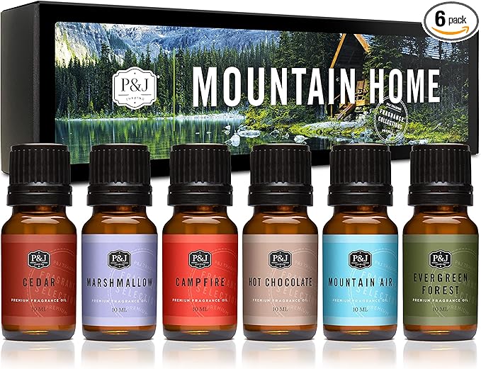 P&J Trading Fragrance Oil Mountain Home Set | Cedar, Marshmallow, Campfire, Hot Chocolate, Mountain Air, Evergreen Forest Candle Scents for Candle Making, Freshie Scents, Soap Making Supplies