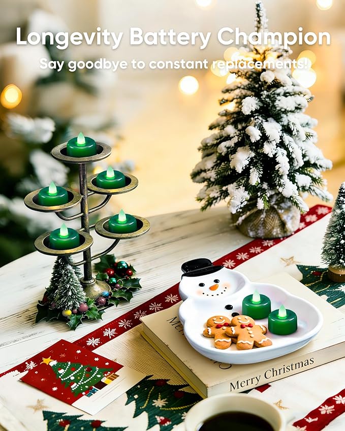 Amagic 12 Pack Green Flameless LED Tea Lights Candles Battery Operated, Electric Fake Tealight Candles for Party, Wedding, Table Centerpiece, Home Decor, Mardi Gras, Halloween, Christmas, St. Patrick