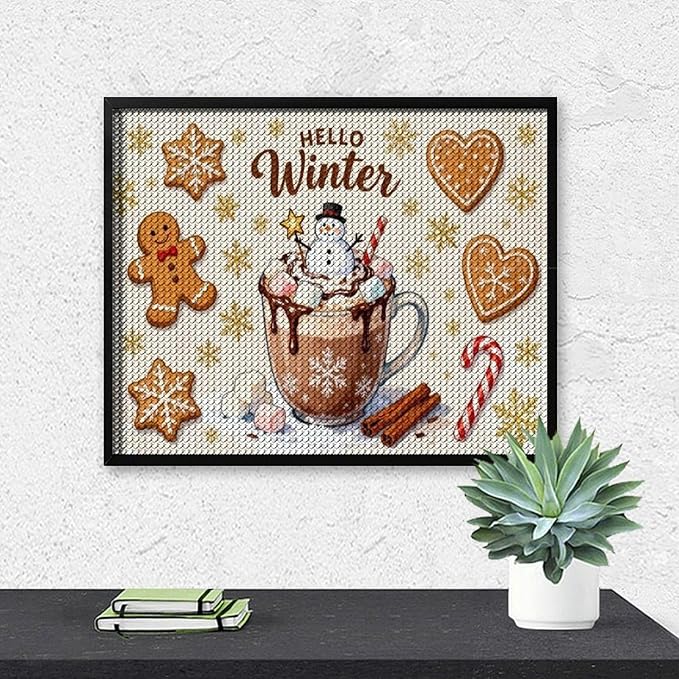 Diamond Painting Kits for Adults - Hello Winter Ice Cream & Gingerbread Snowflakes & Candles Painting DIY 5D Full Drill Diamond Dots Paintings with Diamonds Gem Art And Crafts Home Decor 16"x20"