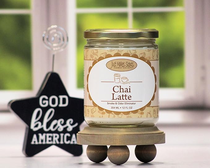 Chai Latte Scented Smoke and Odor Eliminator Candle - Neutralizes Cigarette, Food and Pet Smells - Hand Poured in The USA by Just Makes Scents (12 oz)