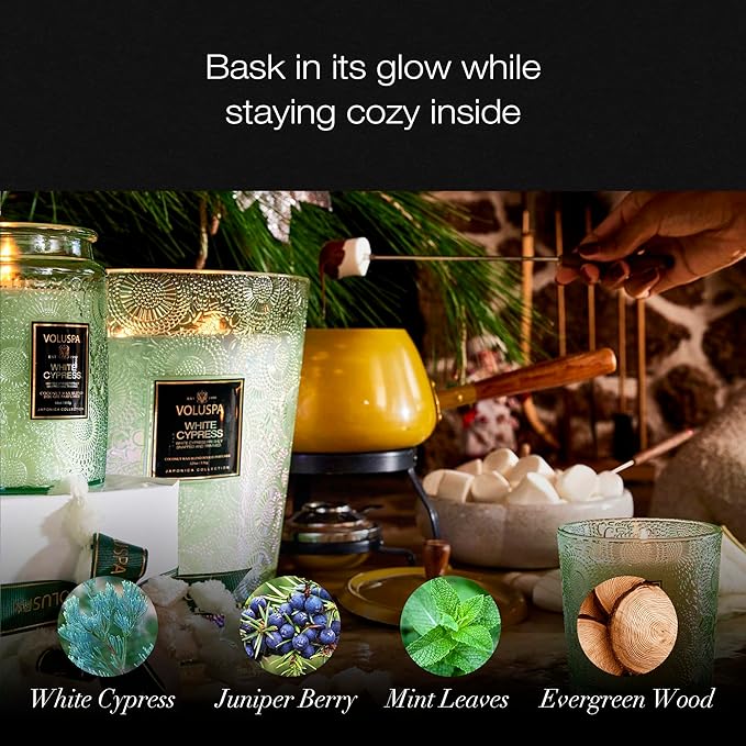 Voluspa White Cypress,Large Candle Jar,18 Ounce,100 Hour Burn Time, & Coconut Wax for Clean Burning,Handcrafted in The USA