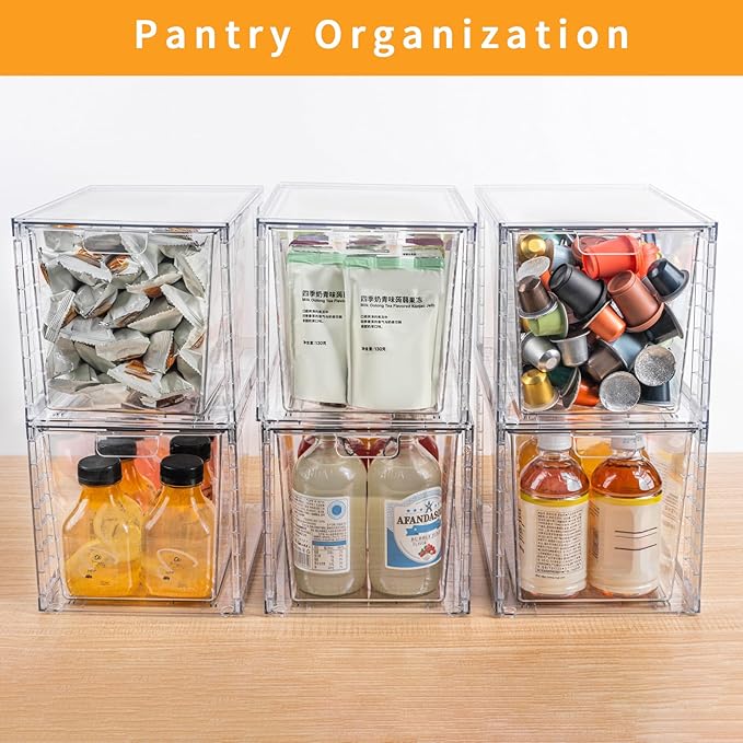 1Pack Large Stackable Storage Drawers,Clear Acrylic Organizers with Handle,Easily Assemble for Kitchen Undersink,Bathroom,Cabinet,Makeup,Closet,Medicine,Pantry Organization Bins