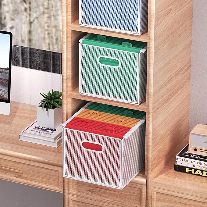 samstar 2 Pack Hanging File Organizer, Mesh File Folder Box Filing Box Cabinet Organizer Storage Boxes, Letter Size,White