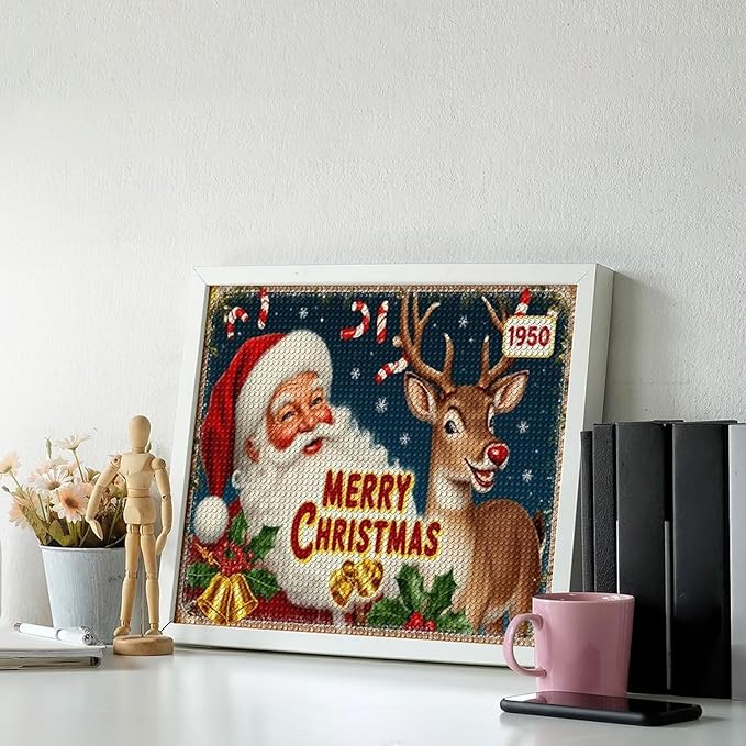 AIVKIEJK Diamond Painting Kits for Adults - Christmas 1950 Santa Claus and Deer Painting DIY 5D Full Drill Diamond Dots Paintings with Diamonds Gem Art and Crafts Home Decor 16"x20"