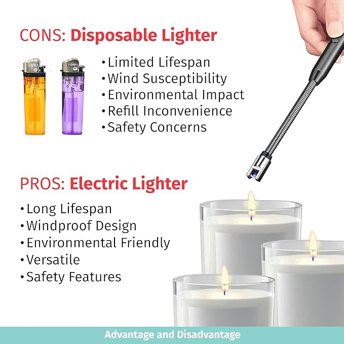 Custom Extra Long Electric Lighter, USB Rechargeable Candle Lighter, Reusable Electric Lighter with Charger for Indoor and Outdoor, Camping Essential for Men and Women, Engravable Designs (Blue)