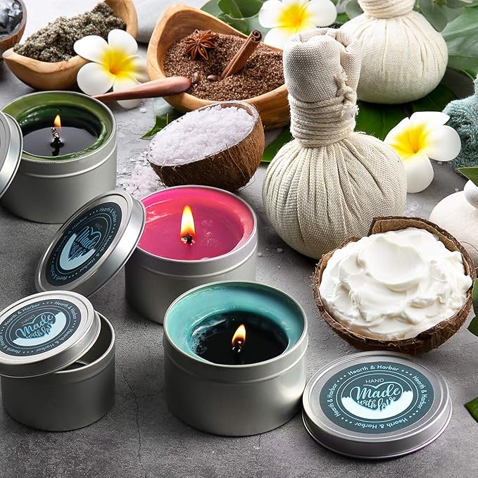 Hearth & Harbor Tin Candle Jars for Making Candles - DIY Candle Containers with Lids - Metal Candle Jars - Bulk Tins Storage for Candle - (12 Pieces) - (8 Ounces) - Stainless Steel