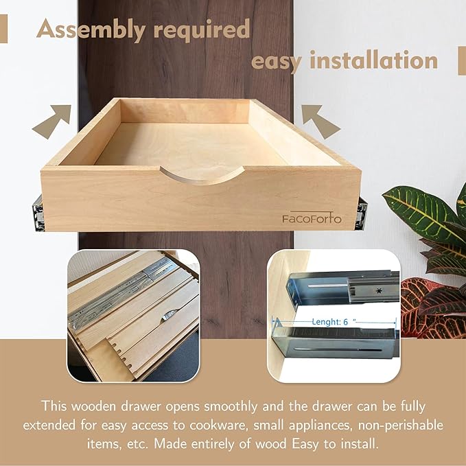 Kitchen Cabinet Organizer, Fully Assembled Drawer Wood Pull Out Tray Drawer Box Cabinet Slide Out Shelve, Wooden Pull-Out Shelf (W18''×D21''×H3'')