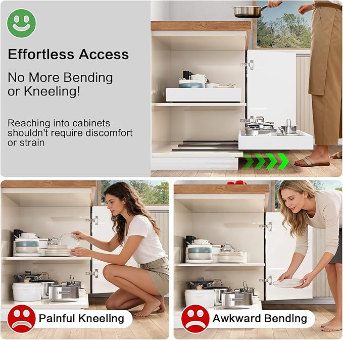 2 Pack Pull out Cabinet Organizer,Extendable (12"-20") Heavy-Duty Pull-Out Drawers – Secured with Nano Adhesive Tape, Ideal for Cookware Storage, for Kitchen Base Cabinets (21" Dx12-20" W)