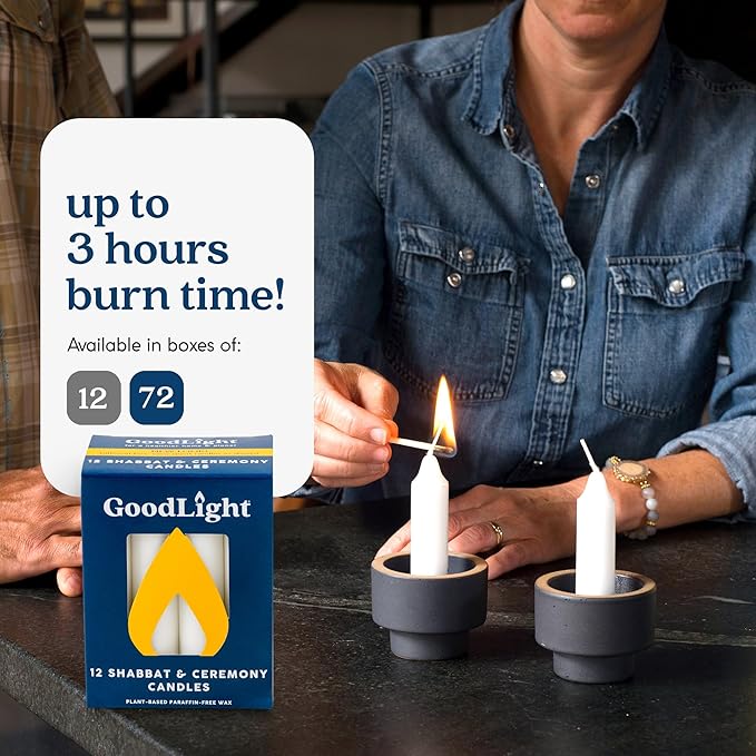 GoodLight Paraffin-Free Shabbat & Sabbath Ceremony Candles, Vegan Palm Wax, 3-Hour Burn Time (72 Unscented Shabbos Candles, White)