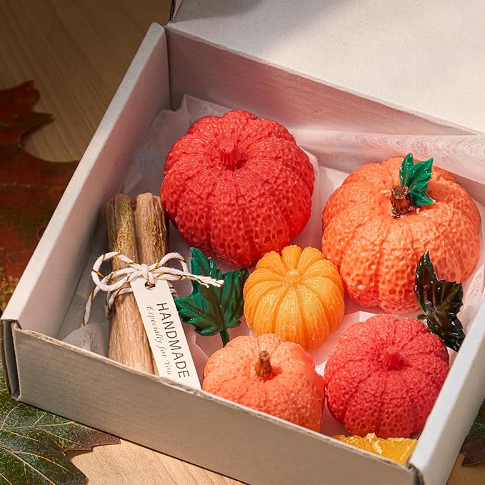 5 Pack Pumpkin Candle Molds Pumpkin Silicone Mold Set with Leaf Lemon Slices Star Anise Cinnamon Molds for Candles Wax Soap Making Epoxy Resin Casting 3D Candle Mold Halloween Thanksgiving Home Decor