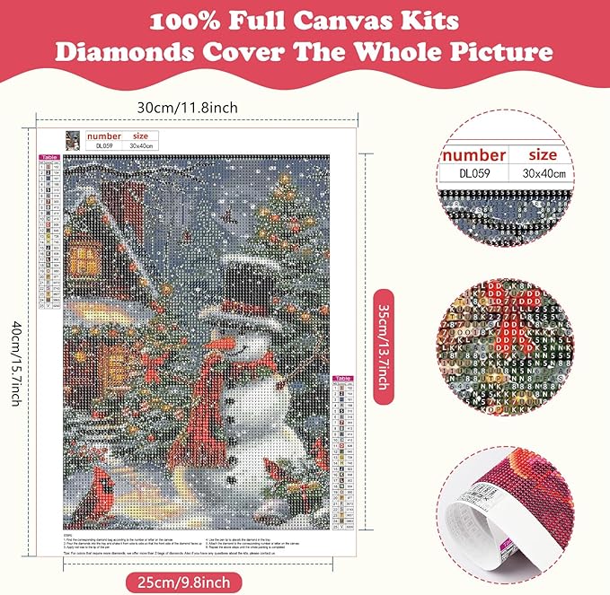 SENQAO Snowman Diamond Art Kits for Adult, Christmas House Diamond Painting Kits for Beginners, DIY Full Drill Winter Holdiay Rhinestone Diamond Dots Gem Painting Art Craft Home Decor 12 x16 Inch