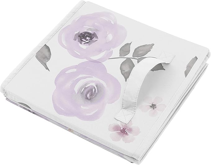 Sweet Jojo Designs Lavender Purple, Pink, Grey and White Organizer Storage Bins for Watercolor Floral Collection - Set of 2 - Rose Flower