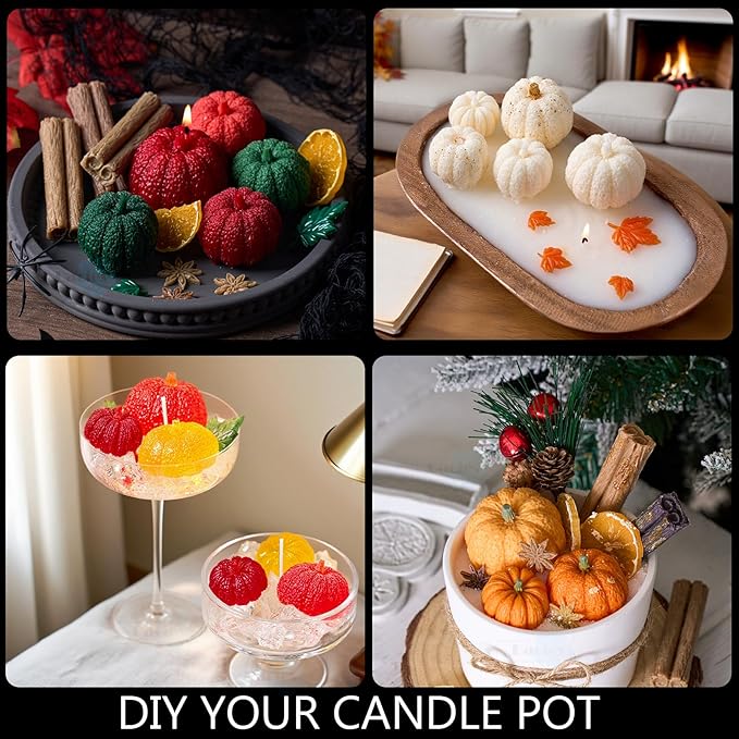 5 Pack Pumpkin Candle Molds Pumpkin Silicone Mold Set with Leaf Lemon Slices Star Anise Cinnamon Molds for Candles Wax Soap Making Epoxy Resin Casting 3D Candle Mold Halloween Thanksgiving Home Decor