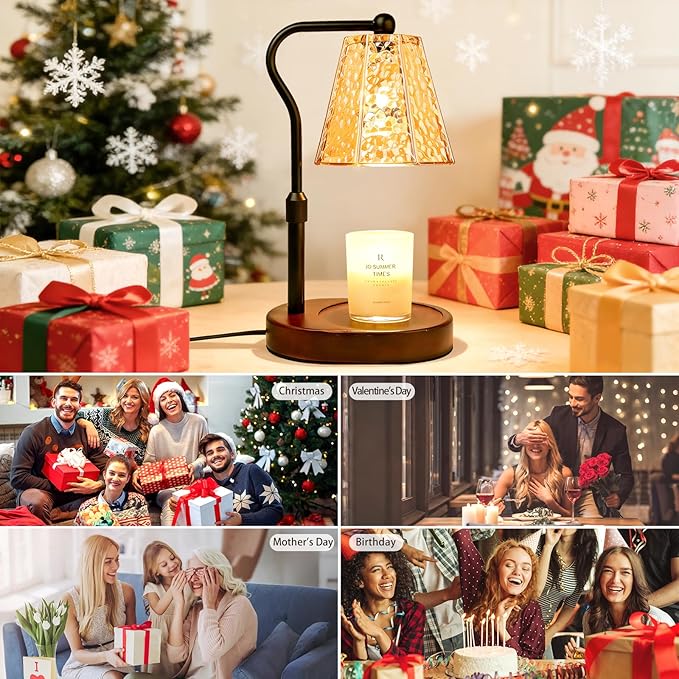 Candle Warmer lamp with Timer Dimmer,Electric Candle Warmer, Vintage Flower Lotus lamp,Compatible with Various Candles, Gifts for Mom Women,Candle Lamp for Bedroom Home Decor (Amber-Retro)