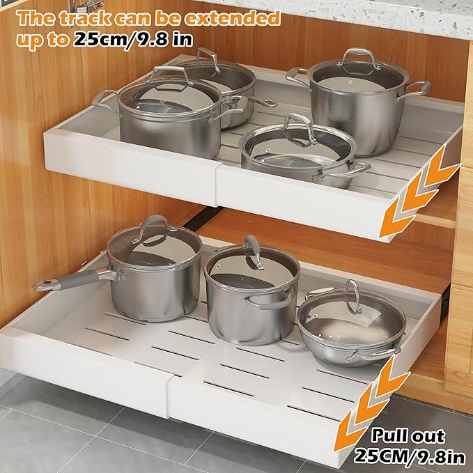COVAODQ 1 Pack Pull Out Cabinet Organizer Extendable Sliding Slide Out Pantry Shelves Storage No Punch for Kitchen Base Cabinet Organization, Pantry, Bathroom Adjustable Width 12.4" to 20.4"