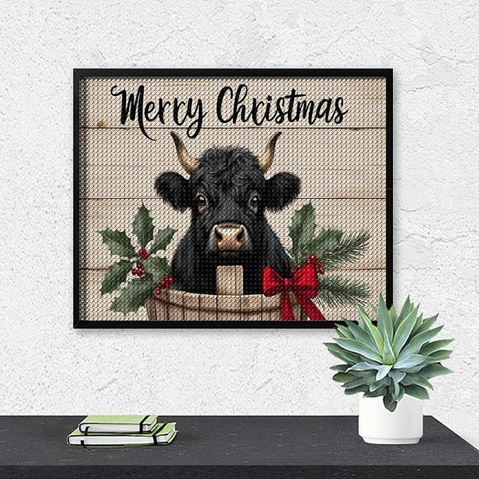 AIVKIEJK Diamond Painting Kits for Adults - Highland Cow Merry Christmas Painting DIY 5D Full Drill Diamond Dots Paintings with Diamonds Gem Art and Crafts Home Decor 16"x20"