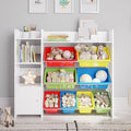 Toy Storage Organizer with Bookshelf, Kids Playroom Organization Shelving Unit with Removable Colorful Storage Bins & Anti-Tip Bracket, Multi-Color