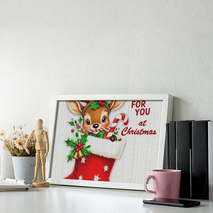 AIVKIEJK Diamond Painting Kits for Adults - Deer Sugar Bell Holiday Christmas Painting DIY 5D Full Drill Diamond Dots Paintings with Diamonds Gem Art and Crafts Home Decor 8"x12"