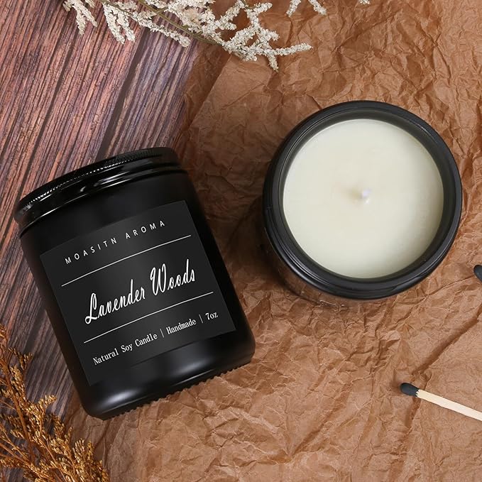 MOASITN Lavender Woods Highly Scented Candle for Home|Organic Soy Candel| Handmade Long Lasting Aromatheraphy Jar Candles| Gift for Women,Men for Relaxing,Housewarming,Autumn|7oz