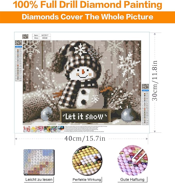 Winter Snowman Diamond Art Kits for Adults, Christmas Diamond Painting Kits for Beginners, 5D Full Drill Gem Art Paint with Diamonds Dots Crafts Kits for Home Decor Gift 16x12inch