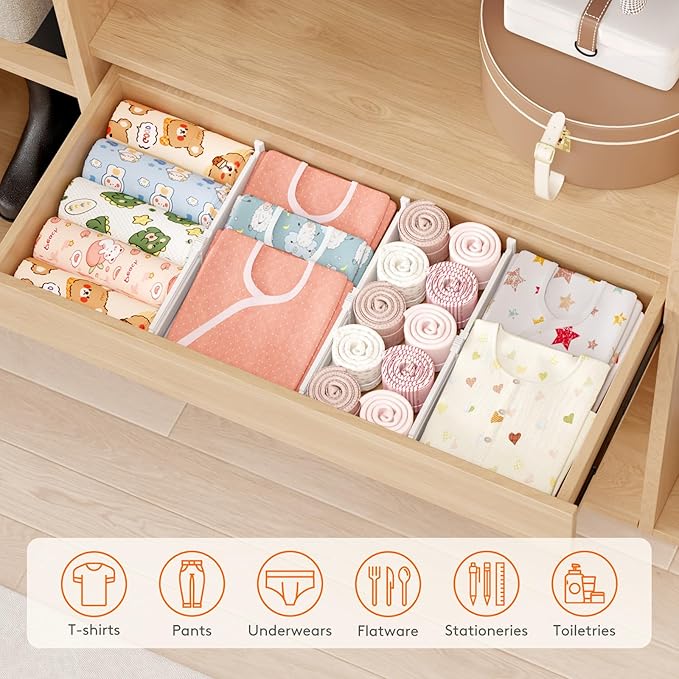 Lifewit 4" Tall 16 Pack Drawer Dividers, 27-42cm/10.5-16.5" Expandable Drawer Divider for Clothes, Adjustable Dresser Drawer Organizers, Drawers Separators for Dresser/Bathroom/Closet/Kitchen White