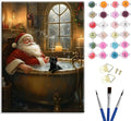 Paint by Number Kit for Adults, Funny Santa in Bathtub with Black Cat 16x20 Inch, DIY Acrylic Painting Kit with Brushes & Paints, Humorous Christmas Art Decor for Home Framed