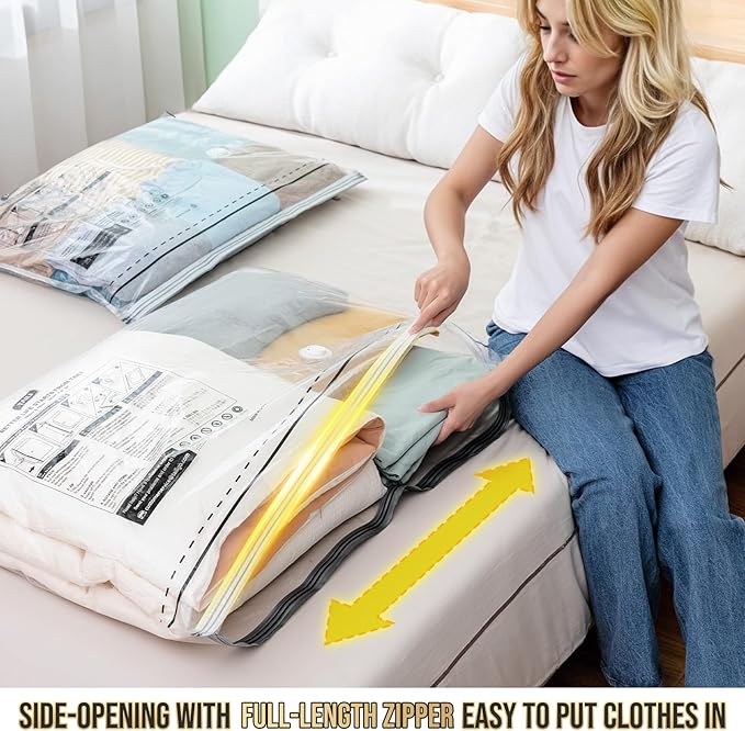 TAILI 8 Pack Vacuum Storage Bags, Jumbo Size 39x28 inch, LONG SIDE ZIP Vacuum Seal Bags for Beddings, Extra Large Storage Space Saver for Clothing, Comforters, Blankets, Pillows