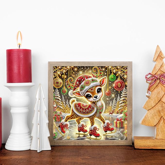 Christmas Deer 5D Special Shape Diamond Art Kits for Beginners, Christmas Winter Theme Diamonds Painting Kits for Adults,DIY Crystal Rhinestones Diamond Paintings for Home Wall Decor 12×12Inch