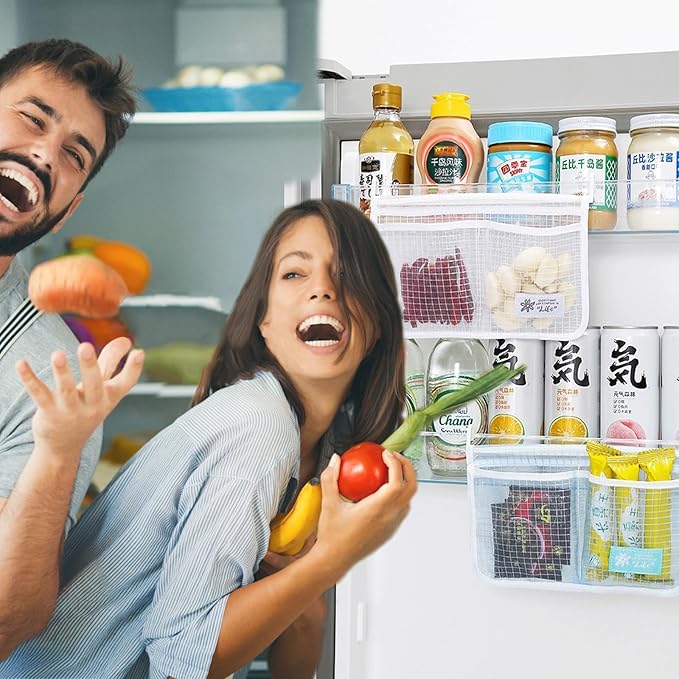 2 piece Refrigerator Door Organizer Set Fridge Hanging Mesh Bag for Kitchen Storage Bag Household Sundries Sorting Bag Used to Refrigerator Side Door Storage Small Objects Containers