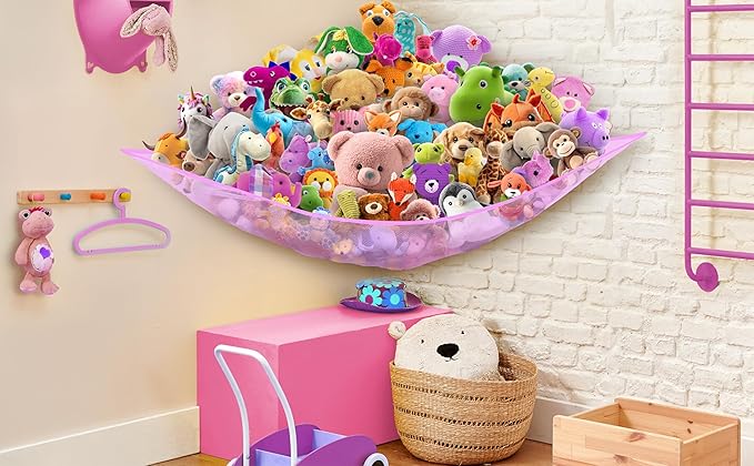 Simple Houseware 2 Pack Stuffed Animal Toy Hammock Net, Corner Wall Storage for Kids Room, Pink