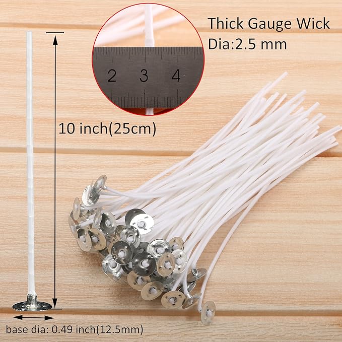MILIVIXAY 100 Piece 10 inch Pre-Waxed Candle Wicks for Candle Making