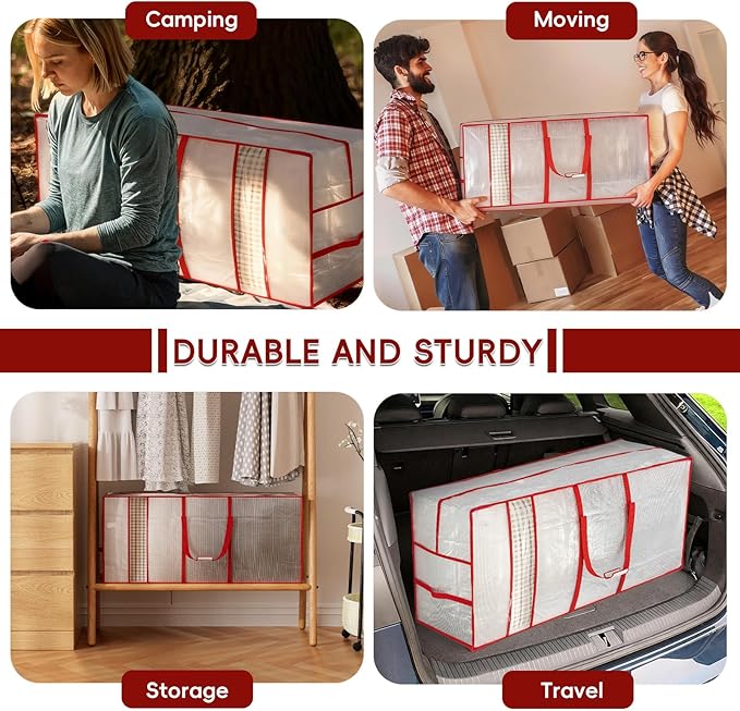 VERONLY Extra Large Heavy Duty Moving Bags with Reinforced Zipper & Wide Handles, Moisture-Resistant Storage Bins Packing Cubes for Clothes, College Dorm, Travel, and Home Organization