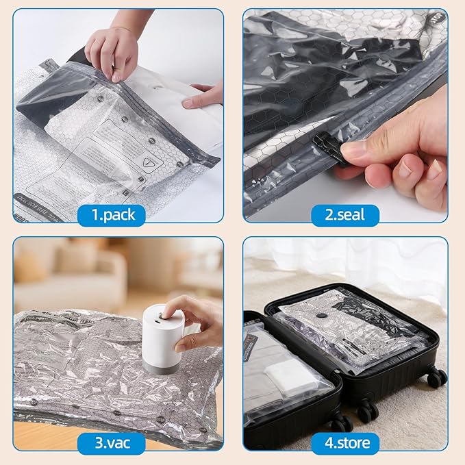 12 Pack Vacuum Storage Bags For Travel With Rechargeable Pump Compression Bags for Clothes & Blankets, Luggage Space Saver for Seasonal Storage & Long Haul Travel