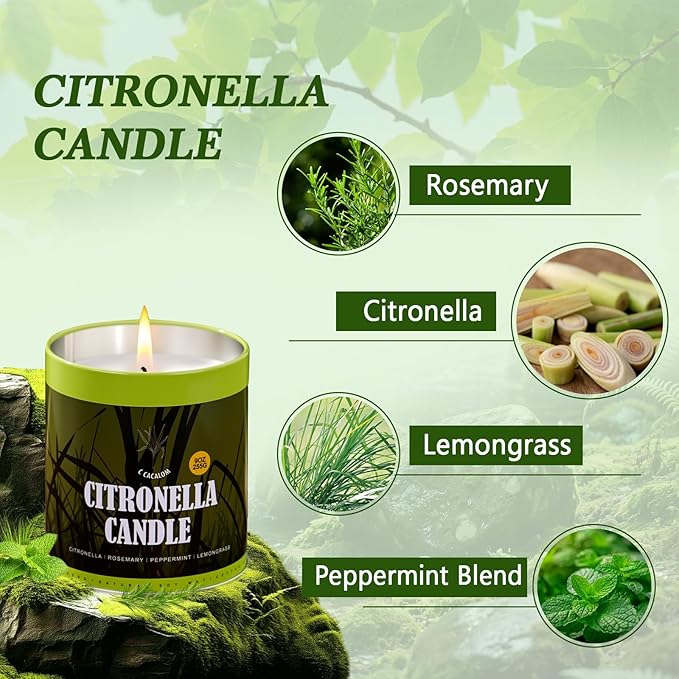 Citronella Candles Outdoor Set, 2 Pack Jar Candle for Patio Camping Backyard Picnic, Scented Candles Sets Gifts for Men Women, 9 Oz Bug Non Toxic Mosquito Candles Repellent Back to School Gifts