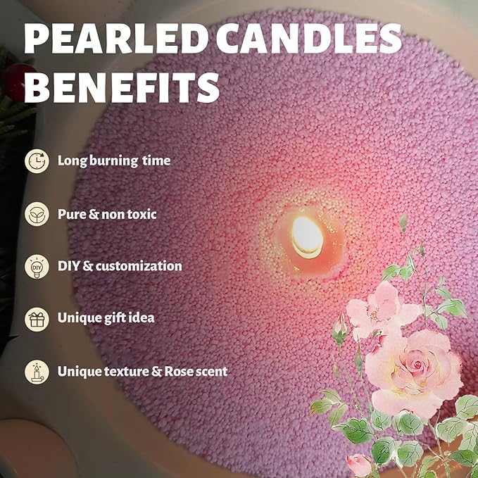 Rose Scented Pink Pearled Candle 18oz Luxury Sand Candle Granulated Wax - 30 Cotton Wicks – Wax for Candle Making Decorative Candles Smooth and Clean Burning Lasts up to 120 Hours