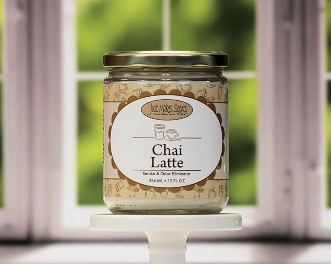 Chai Latte Scented Smoke and Odor Eliminator Candle - Neutralizes Cigarette, Food and Pet Smells - Hand Poured in The USA by Just Makes Scents (12 oz)